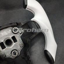 Carica l'immagine nel visualizzatore di Gallery, Carbon Fiber Car Yoke Steering Wheel Racing Style No Heating Replacement 2017 2018 2019 2020 2021 2022 2023 For Tesla Model 3 Model Y