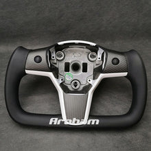 Charger l'image dans la galerie, Yoke Steering Wheel For Tesla Model 3 Model Y No Heating Matta/Gloss Carbon Fiber Alcantara or Full Leather