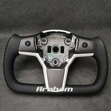 Charger l'image dans la galerie, Yoke Steering Wheel For Tesla Model 3 Model Y No Heating Matta/Gloss Carbon Fiber Alcantara or Full Leather