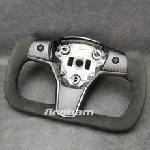 Charger l'image dans la galerie, Yoke Steering Wheel For Tesla Model 3 Model Y No Heating Matta/Gloss Carbon Fiber Alcantara or Full Leather