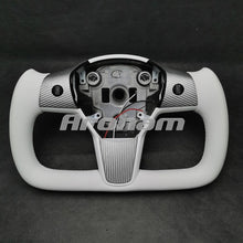Charger l'image dans la galerie, Yoke Steering Wheel For Tesla Model 3 Model Y No Heating Matta/Gloss Carbon Fiber Alcantara or Full Leather