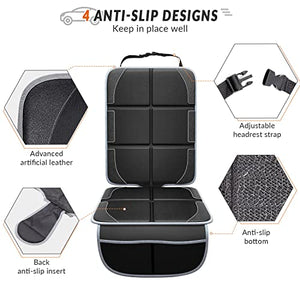 XL Thickest EPE Cushion Car Seat Protector Mat 2 Pack Large Waterproof 600D Fabric Child Baby Seat Protector with Storage Pockets for SUV Sedan Truck Leather and Fabric Car Seat
