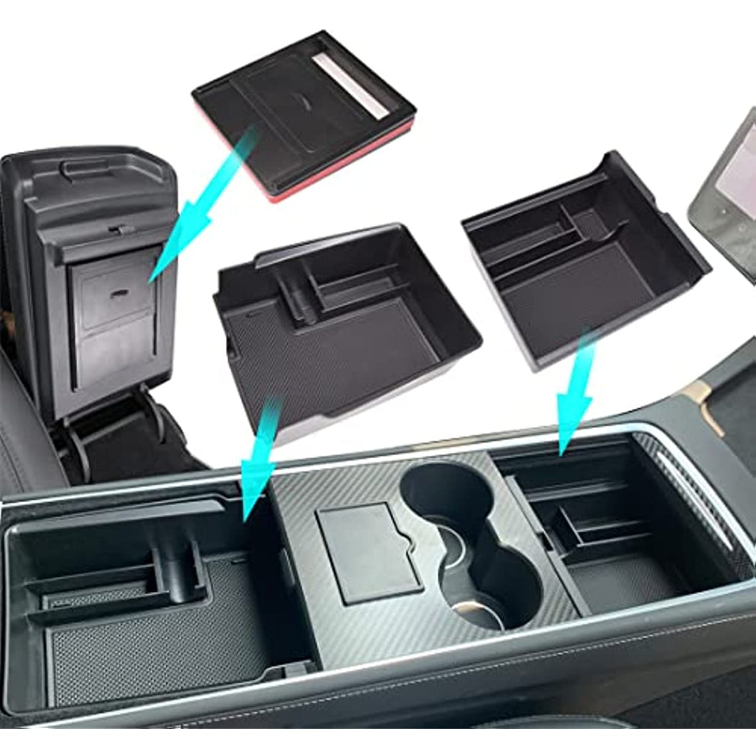 Aroham 3PCS Center Console Organizer Tray Hidden Cubby Drawer Storage Box ABS Material For Tesla Model 3 Model Y 2021 2022 2023
