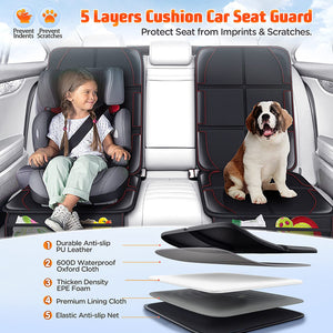 XL Thickest EPE Cushion Car Seat Protector Mat 2 Pack Large Waterproof 600D Fabric Child Baby Seat Protector with Storage Pockets for SUV Sedan Truck Leather and Fabric Car Seat