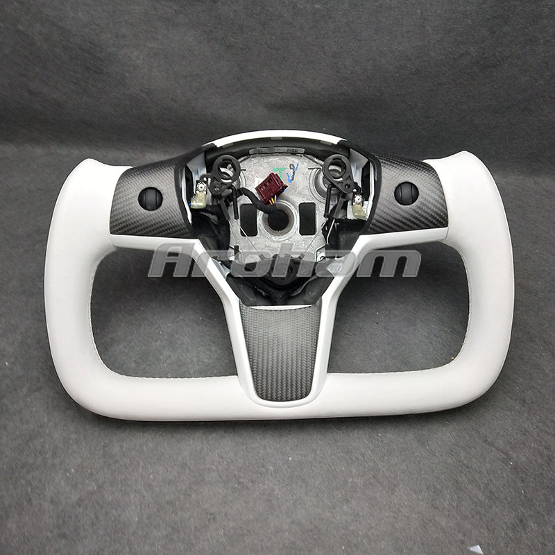 For Tesla Yoke Steering Wheel White Leather and Special Design For Model 3 Model Y 2017-2023