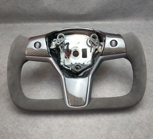 Yoke Plaid Design Matta Carbon Fiber Steering Wheel With Suede Customized For Tesla Model 3 Model Y 2017 2018 2019 2020 2021 2022 2023