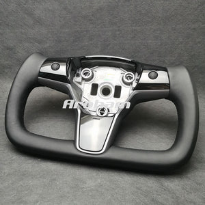 Yoke Steering Wheel No Heating Custom Carbon Fiber Or Full Leather For Tesla Model 3 Model Y 2017 2018 2019 2020 2021 2022 2023