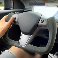 Cargar imagen en el visor de la galería, Yoke Steering Wheel For Tesla Model 3 Model Y No Heating Matta/Gloss Carbon Fiber Alcantara or Full Leather
