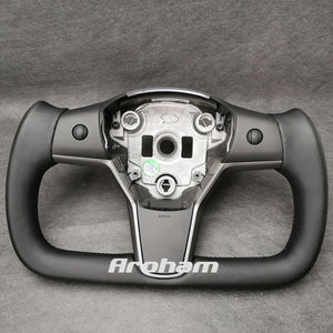 Yoke Steering Wheel For Tesla Model 3 Model Y No Heating Matta/Gloss Carbon Fiber Alcantara or Full Leather