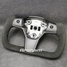 Charger l&#39;image dans la galerie, Yoke Steering Wheel For Tesla Model 3 Model Y No Heating Matta/Gloss Carbon Fiber Alcantara or Full Leather
