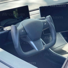 Carica l&#39;immagine nel visualizzatore di Gallery, Yoke Steering Wheel No Heating Custom Carbon Fiber Or Full Leather For Tesla Model 3 Model Y 2017 2018 2019 2020 2021 2022 2023
