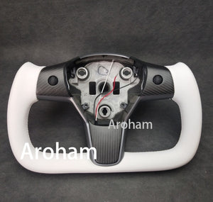 Yoke Steering Wheel No Heating Custom Carbon Fiber Or Full Leather For Tesla Model 3 Model Y 2017 2018 2019 2020 2021 2022 2023