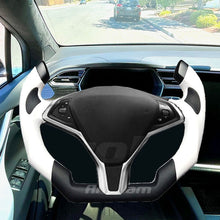 Charger l&#39;image dans la galerie, Yoke Steering Wheel For Tesla Model S Model X 2013 2014 2015 2016 2017 2018 2019 Alcantara Matte Carbon Fiber or Full Leather
