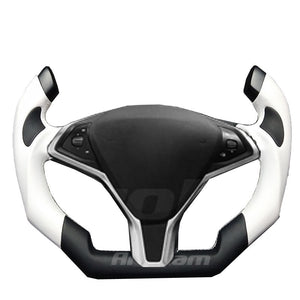 Yoke Steering Wheel For Tesla Model S Model X 2013 2014 2015 2016 2017 2018 2019 Alcantara Matte Carbon Fiber or Full Leather