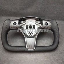 Carica l&#39;immagine nel visualizzatore di Gallery, Yoke Steering Wheel Carbon Fiber And Perforated Leather For Tesla 2017 2018 2019 2020 2021 2022 2023Model 3 Model Y
