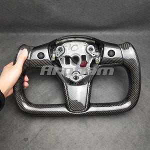 Yoke Steering Wheel All Full Carbon Fiber DIY Racing Style Keep Heating 2017 2018 2019 2020 2021 2022 2023 For Tesla Model 3 Model Y