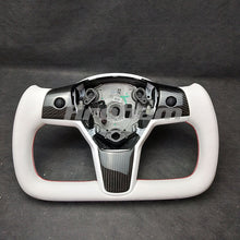 Carica l&#39;immagine nel visualizzatore di Gallery, Aroham Yoke Carbon Fiber Steering Wheel White Leather With Heating No Heating For Tesla Model Y Model 3 2017 2018-2021 2022 2023
