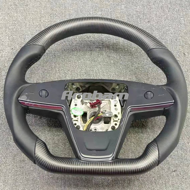 Real Glossy Matte Carbon Fiber Steering Wheel Fit For Tesla Model X Model S 2022 2023 With Heating Function