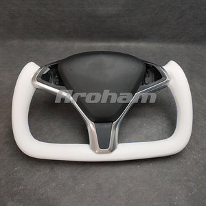 Yoke Steering Wheel White Leather Customized High Quality 2014 2015 2016 2017 2018 2019 2020 2021 2022 2023For Tesla Model S Model X