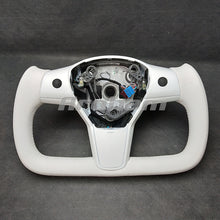Cargar imagen en el visor de la galería, Yoke Steering Wheel White Leather And Special Design Customized For Tesla M3 My 2017 2018 2019 2020 2021 2022 2023 For Model 3 Model Y
