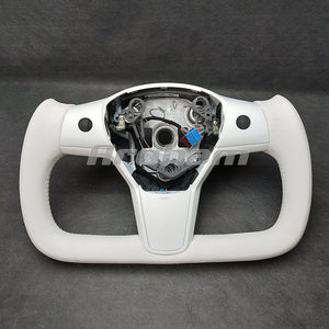Yoke Steering Wheel White Leather And Special Design Customized For Tesla M3 My 2017 2018 2019 2020 2021 2022 2023 For Model 3 Model Y