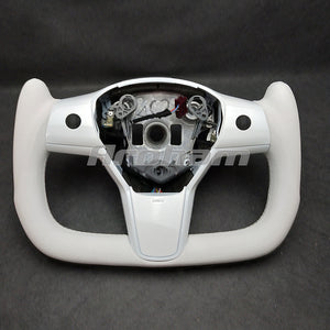 Yoke Steering Wheel White Leather And Special Design Customized For Tesla M3 My 2017 2018 2019 2020 2021 2022 2023 For Model 3 Model Y
