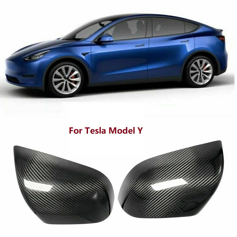 Real Dry Carbon Fiber Rear View Mirror Cover  Caps Car Accessories Fit For Tesla Model Y 2020 2021